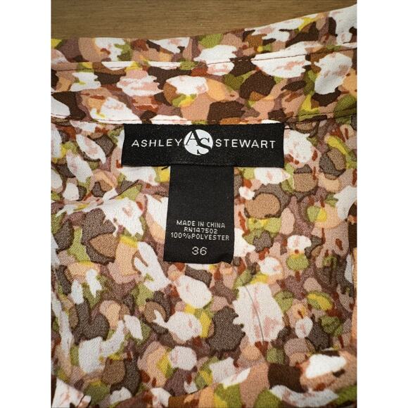 Ashley Stewart Women’s Ruffle Sleeve Blouse Top Size 36 – Brown Multi Floral - Picture 3 of 10